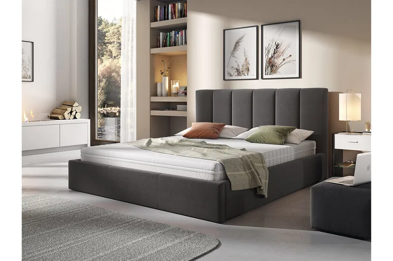 Karrouba Förvaringss äng 160x200 cm LED-belysning - Mörkgrå - Möbler - Säng - Sängar med förvaring