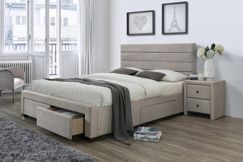 Kayleon Förvaringssäng 160x200 - Beige/Valnöt - Möbler - Säng - Sängar med förvaring