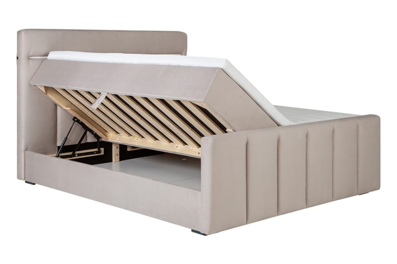 Lysekil Säng med Förvaring 180x200 LED - Beige - Möbler - Säng - Sängar med förvaring