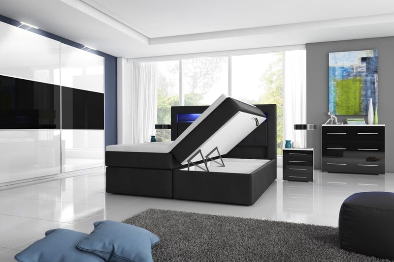 Modena Sängpaket 140x200 medFörvaring LED-belysning - Svart - Möbler - Säng - Komplett sängpaket