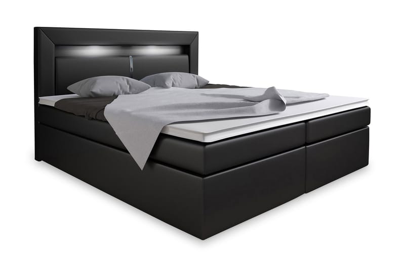Modena Sängpaket 140x200 medFörvaring LED-belysning - Svart - Komplett sängpaket - Sängar med förvaring - Dubbelsäng