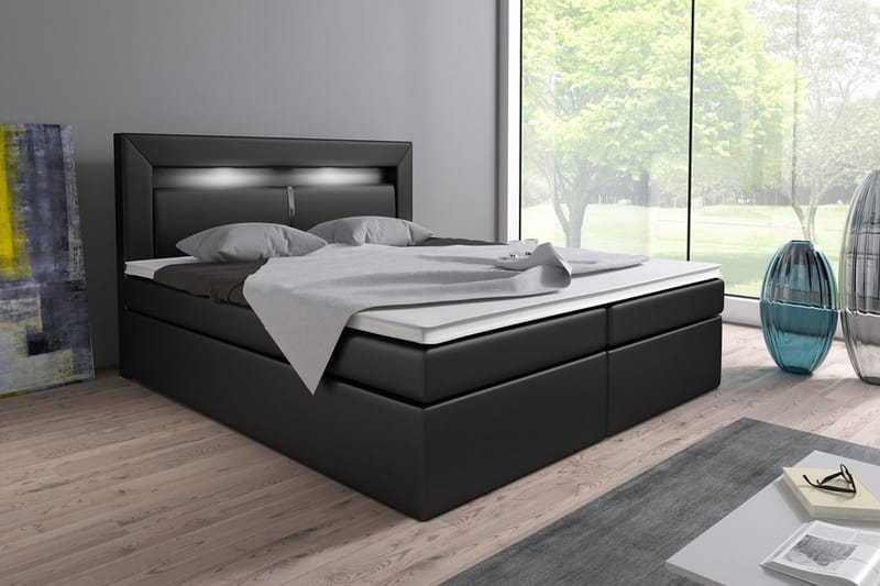Modena Sängpaket 160x200 med Förvaring+LED Sänggavel - Svart - Möbler - Säng - Sängar med förvaring