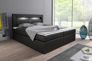 Modena Sängpaket 160x200 med Förvaring+LED Sänggavel - Svart - Möbler - Säng - Sängar med förvaring