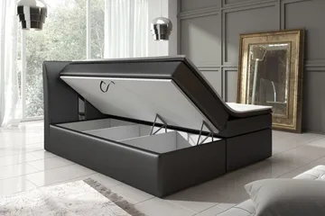 Modena Sängpaket 160x200 med Förvaring+LED Sänggavel - Svart - Möbler - Säng - Sängar med förvaring