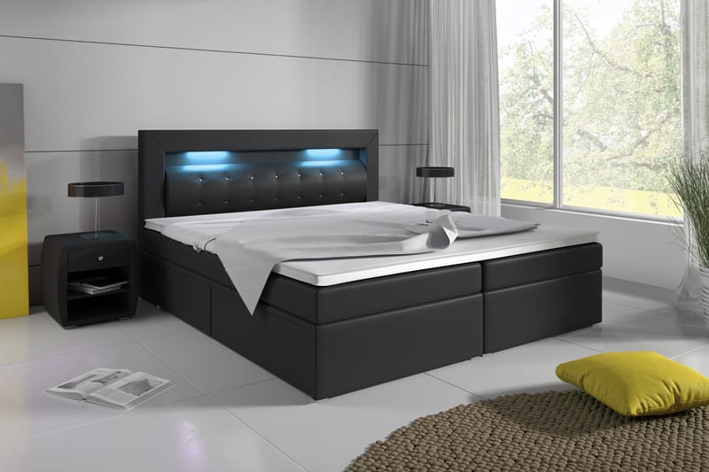 Modena Sängpaket 160x200 medFörvaring LED-belysning - Svart - Komplett sängpaket - Sängar med förvaring - Dubbelsäng
