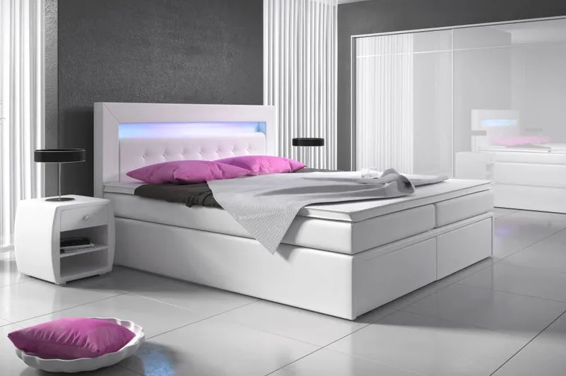 Modena Sängpaket 160x200 medFörvaring LED-belysning Vit - Vit - Möbler - Säng - Sängar med förvaring
