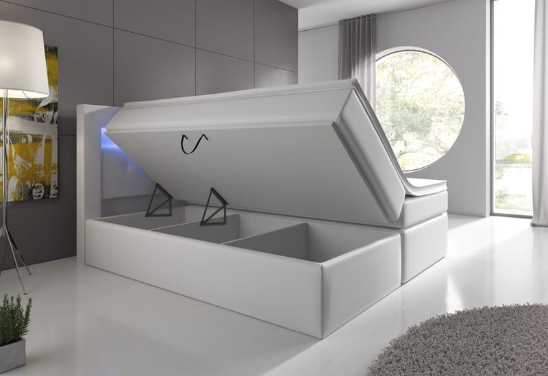 Modena Sängpaket 160x200 medFörvaring LED-belysning Vit - Vit - Möbler - Säng - Sängar med förvaring