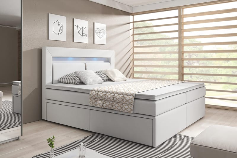 Modena Sängpaket 160x200 medFörvaring LED-belysning - Vit - Möbler - Säng - Sängar med förvaring