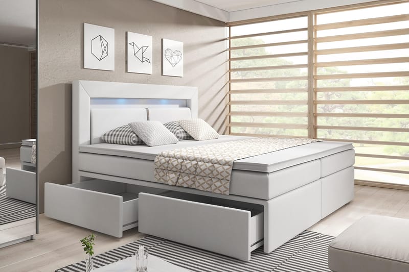 Modena Sängpaket 160x200 medFörvaring LED-belysning - Vit - Möbler - Säng - Sängar med förvaring