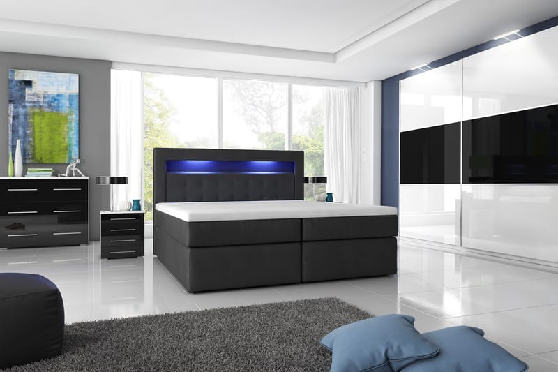 Modena Sängpaket 180x200 medFörvaring LED-belysning - Svart - Möbler - Säng - Komplett sängpaket