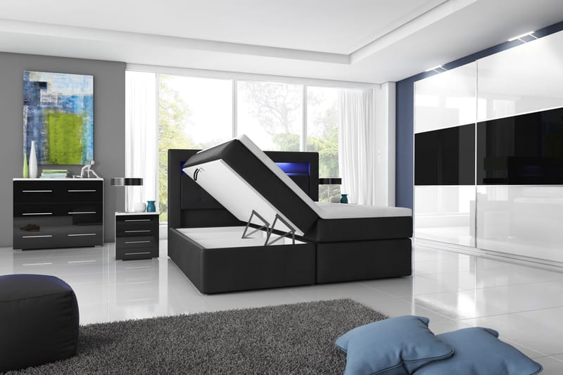 Modena Sängpaket 180x200 medFörvaring LED-belysning - Svart - Möbler - Säng - Komplett sängpaket