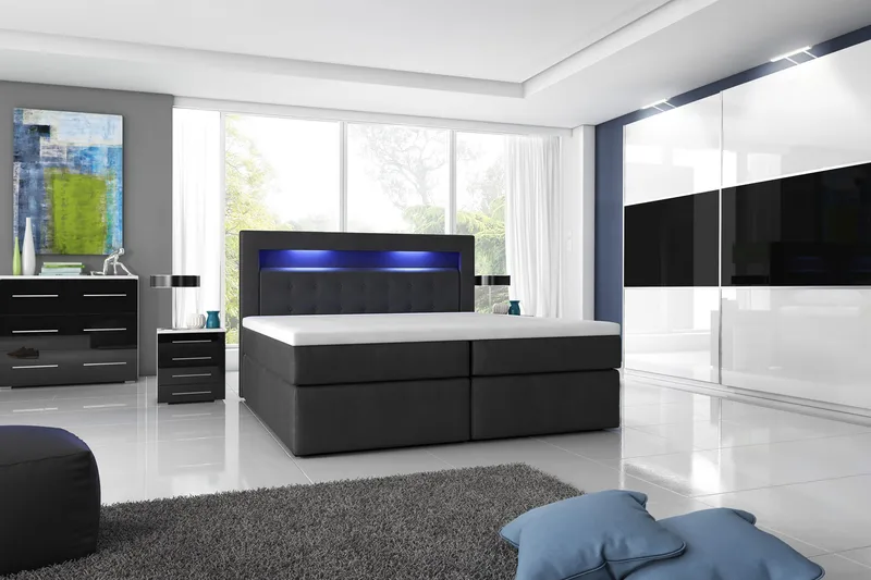 Modena Sängpaket 180x200 medFörvaring LED-belysning - Svart - Möbler - Säng - Sängar med förvaring