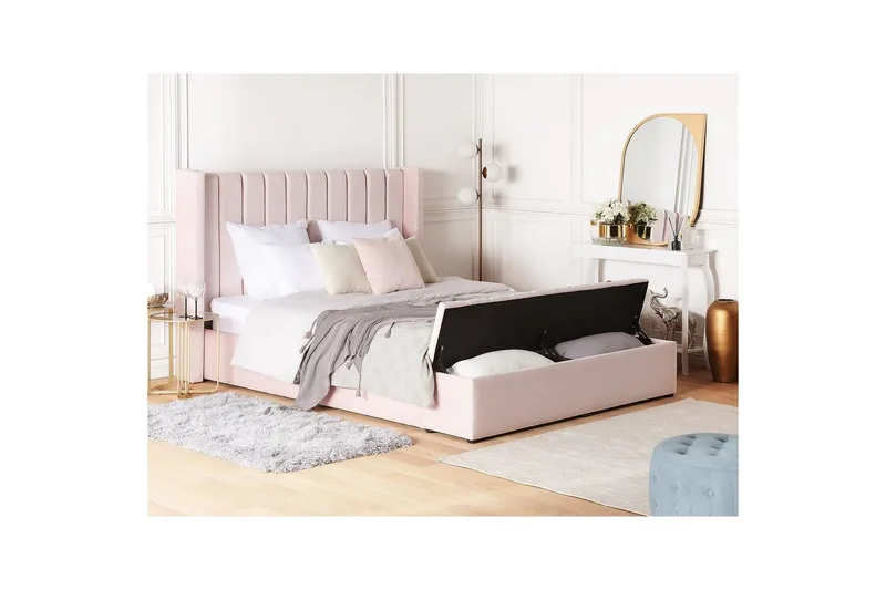 Säng med förvaringsbänk Noyers Rosa, 160x200 cm - Rosa, 160x200 cm - Möbler - Säng - Familjesäng
