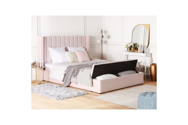 Säng med förvaringsbänk Noyers Rosa, 160x200 cm - Rosa, 160x200 cm - Möbler - Säng - Sängar med förvaring