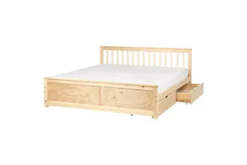 Säng med förvaringslådor Olendon Ljus trä, 180x200 cm, 2