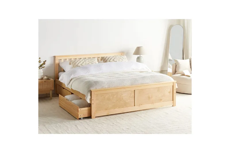Säng med förvaringslådor Olendon Ljus trä, 180x200 cm, 4 - Ljus trä, 180x200 cm, 4 - Möbler - Säng - Sängar med förvaring