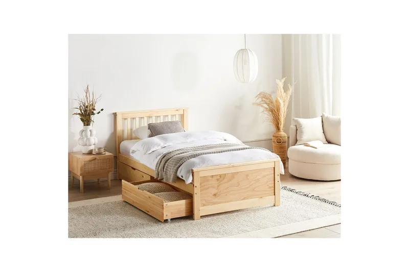 Säng med förvaringslådor Olendon Ljus trä, 90x200 cm, 2 - Ljus trä, 90x200 cm, 2 - Möbler - Säng - Sängar med förvaring