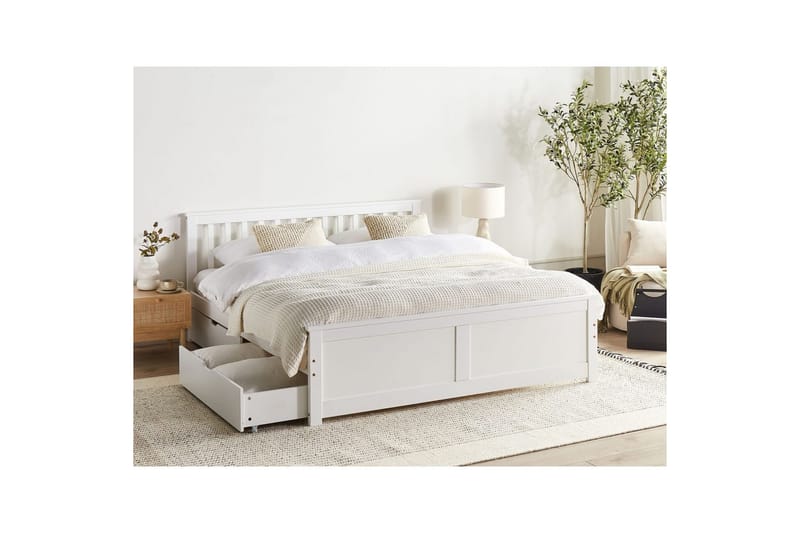 Säng med förvaringslådor Olendon Vit, 160x200 cm, 4 - Vit, 160x200 cm, 4 - Möbler - Säng - Sängar med förvaring - Enkelsäng med förvaring
