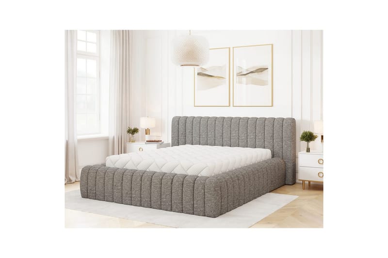 Säng med stoppning Eltap Carilla med metallram/gaslyft/förvaring - Coralline 03, Grå, 140x200 cm - Möbler - Säng - Sängar med förvaring