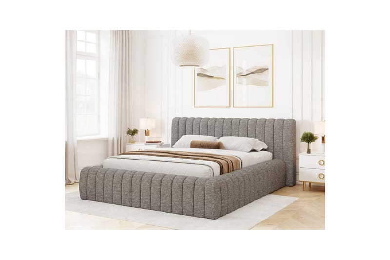 Säng med stoppning Eltap Carilla med metallram/gaslyft/förvaring - Coralline 03, Grå, 140x200 cm - Möbler - Säng - Sängar med förvaring