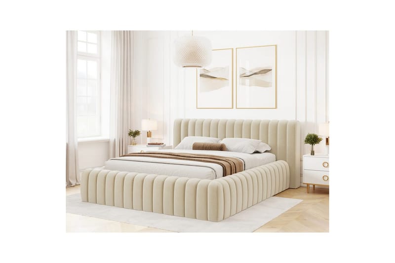 Säng med stoppning Eltap Carilla med metallram/gaslyft/förvaring - Monolith 04, Beige, 160x200 cm - Möbler - Säng - Sängar med förvaring