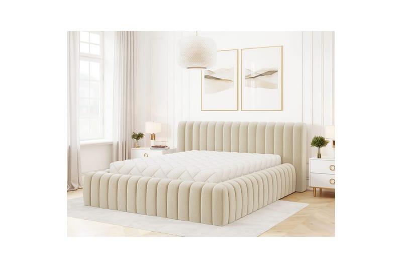 Säng med stoppning Eltap Carilla med metallram/gaslyft/förvaring - Monolith 04, Beige, 160x200 cm - Möbler - Säng - Sängar med förvaring