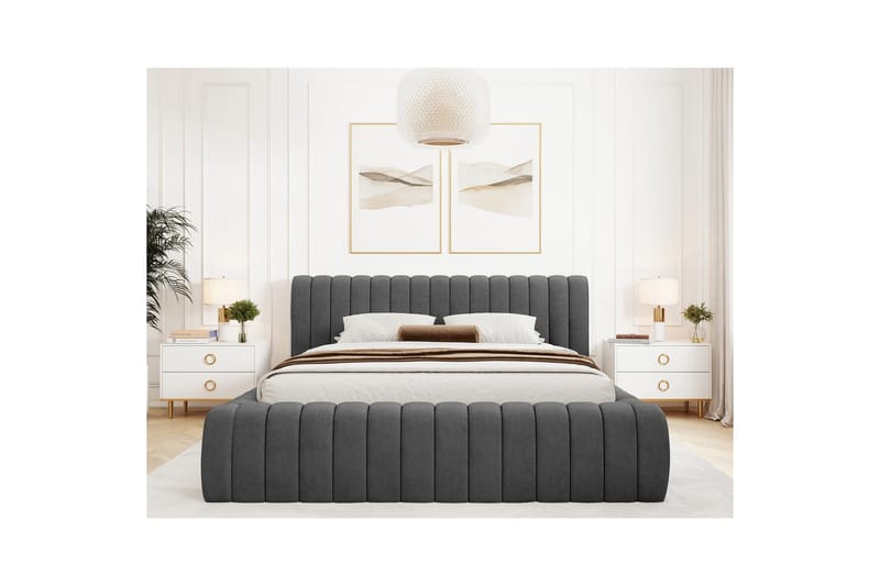 Säng med stoppning Eltap Carilla med metallram/gaslyft/förvaring - Sola 06, Grå, 140x200 cm - Möbler - Säng - Sängar med förvaring