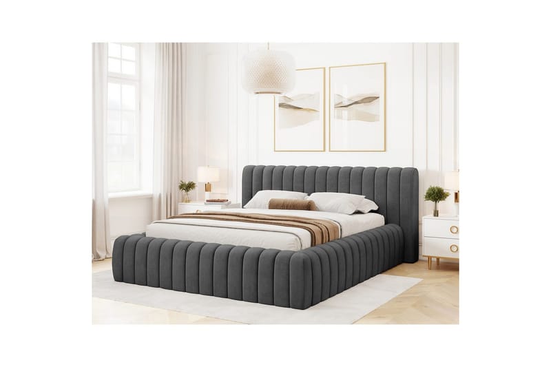 Säng med stoppning Eltap Carilla med metallram/gaslyft/förvaring - Sola 06, Grå, 140x200 cm - Möbler - Säng - Sängar med förvaring