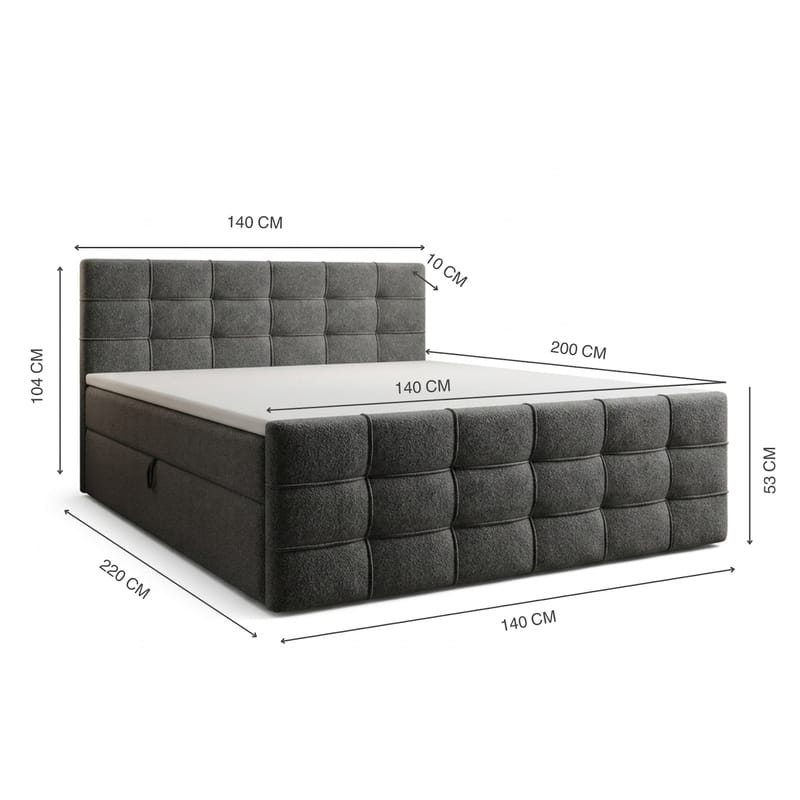 Sängpaket Kontinentalsäng Elvros 140x200 cm med Lyftförvaring - Antracit/Mycket mörk grafit - Möbler - Säng - Kontinentalsäng
