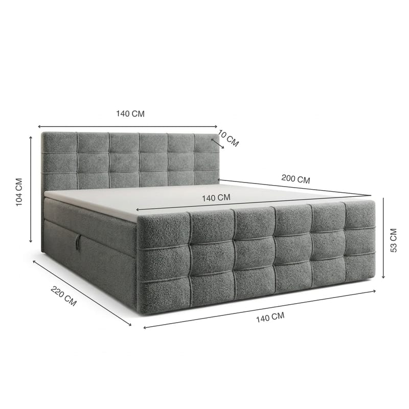 Sängpaket Kontinentalsäng Elvros 140x200 cm med Lyftförvaring - Betonggrå - Möbler - Säng - Kontinentalsäng