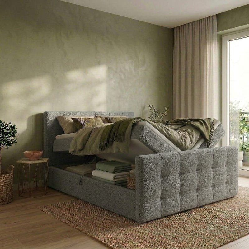 Sängpaket Kontinentalsäng Elvros 160x200 cm med Lyftförvaring - Betonggrå - Möbler - Säng - Kontinentalsäng