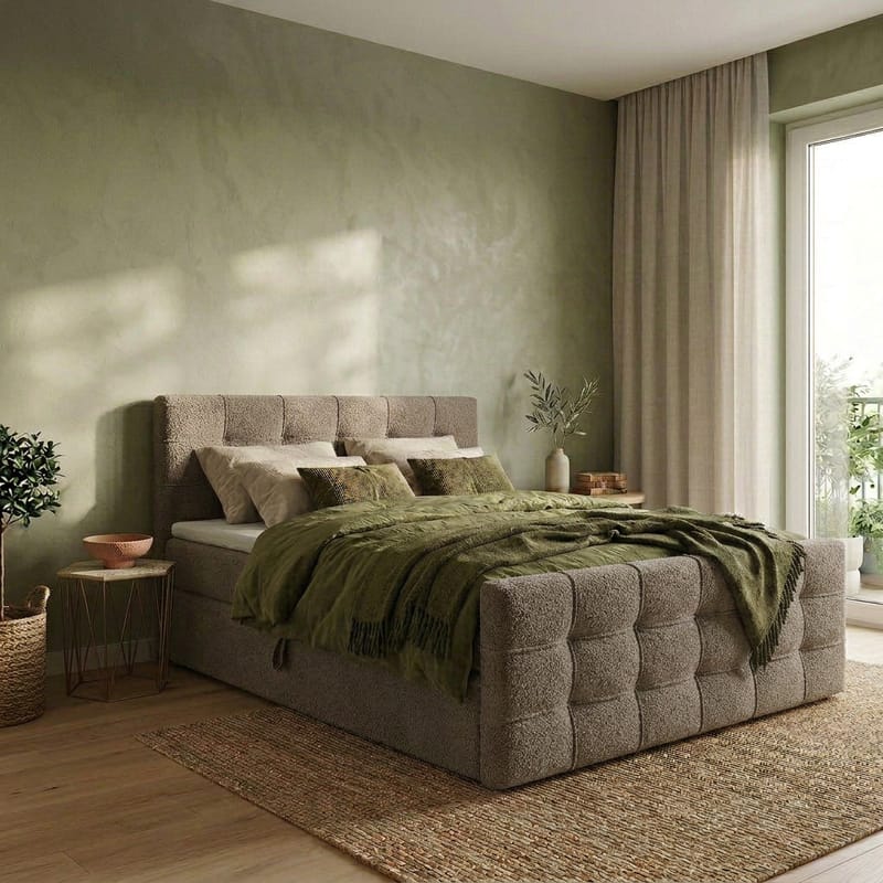 Sängpaket Kontinentalsäng Elvros 160x200 cm med Lyftförvaring - Varm greige / ljus mocka - Möbler - Säng - Kontinentalsäng