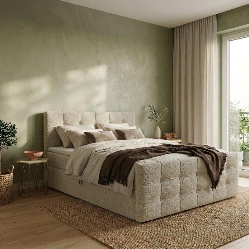 Sängpaket Kontinentalsäng Elvros 180x200 cm med Lyftförvaring - Krämfärgad écru / ljusbeige - Möbler - Säng - Kontinentalsäng