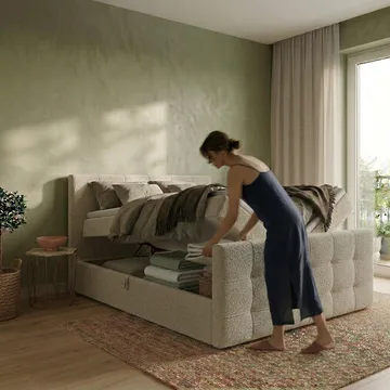 Sängpaket Kontinentalsäng Elvros 180x200 cm med Lyftförvaring - Krämfärgad écru / ljusbeige - Möbler - Säng - Kontinentalsäng