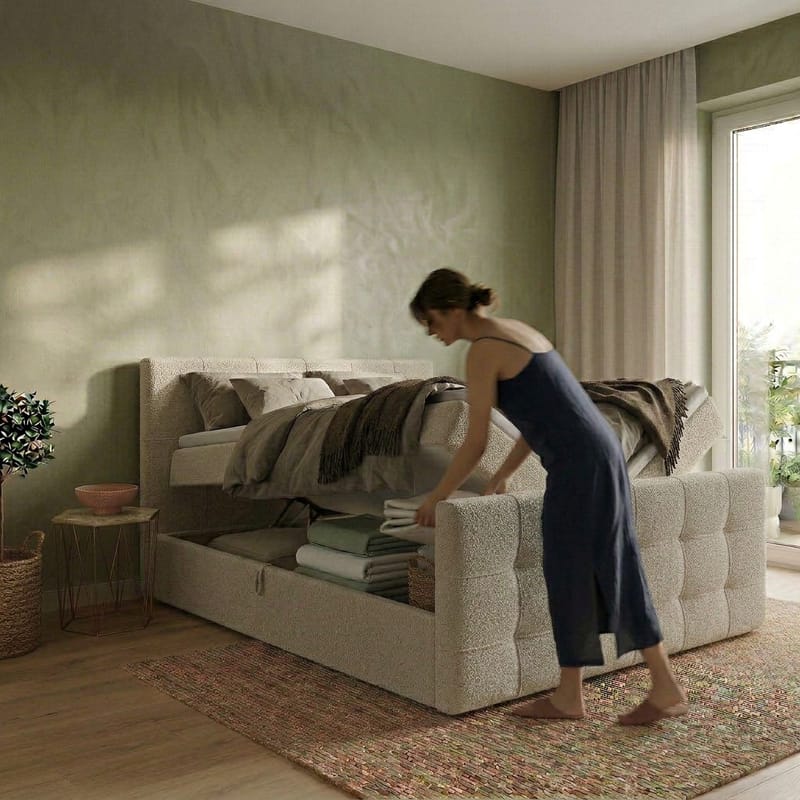 Sängpaket Kontinentalsäng Elvros 180x200 cm med Lyftförvaring - Krämfärgad écru / ljusbeige - Möbler - Säng - Kontinentalsäng