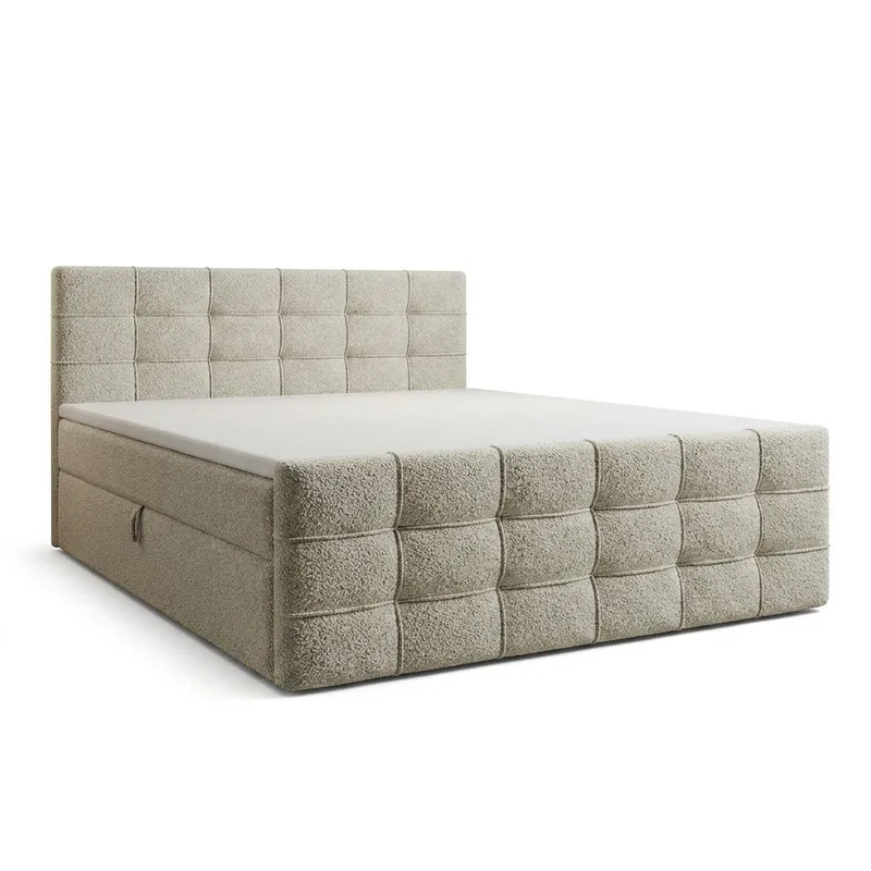 Sängpaket Kontinentalsäng Elvros 180x200 cm med Lyftförvaring, Krämfärgad écru / ljusbeige