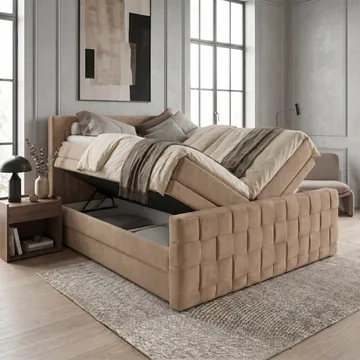 Sängpaket Kontinentalsäng Ryven 160x200 cm med Lyftförvaring - kamelfärgad/karamell/guldbeige - Möbler - Säng - Kontinentalsäng