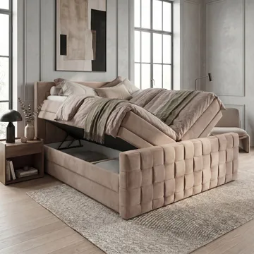 Sängpaket Kontinentalsäng Ryven 160x200 cm med Lyftförvaring - varm beige/latte - Möbler - Säng - Kontinentalsäng
