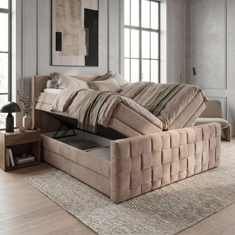 Sängpaket Kontinentalsäng Ryven 180x200 cm med Lyftförvaring - varm beige/latte - Möbler - Säng - Kontinentalsäng