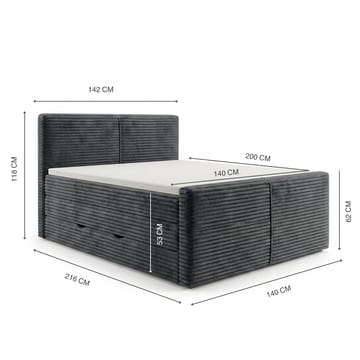 Sängpaket Kontinentalsäng Sorvin 140x200 cm med Lyftförvaring - Grafitgrå/Mörkgrå - Möbler - Säng - Kontinentalsäng