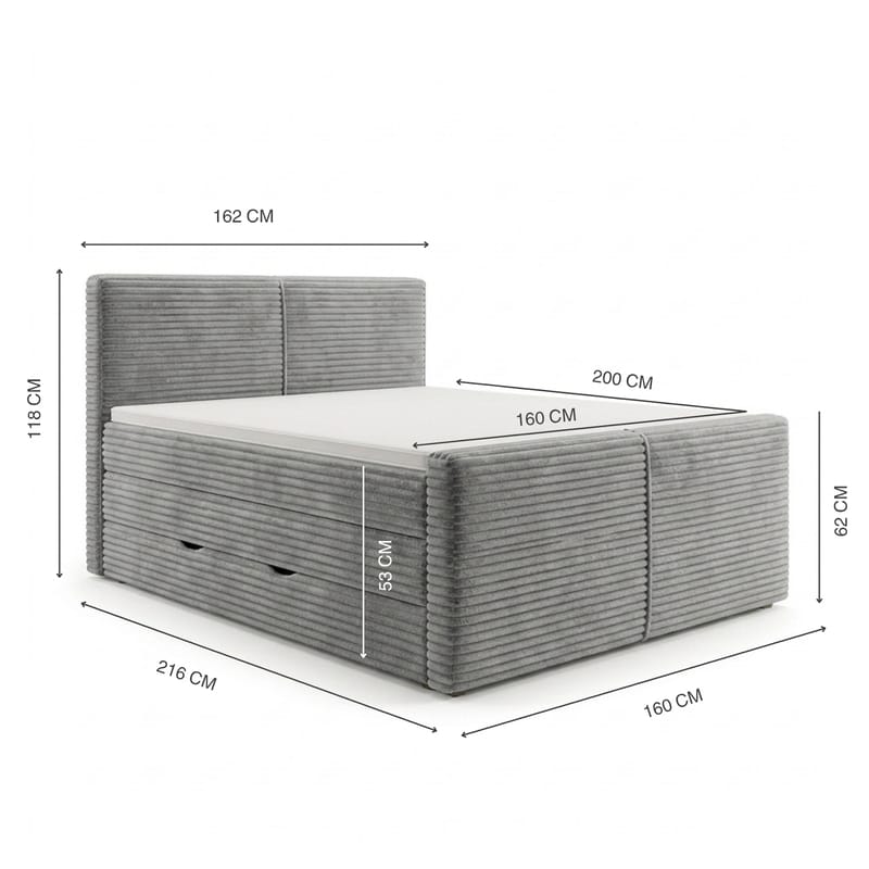 Sängpaket Kontinentalsäng Sorvin 160x200 cm med Lyftförvaring - Ljusgrå - Möbler - Säng - Kontinentalsäng