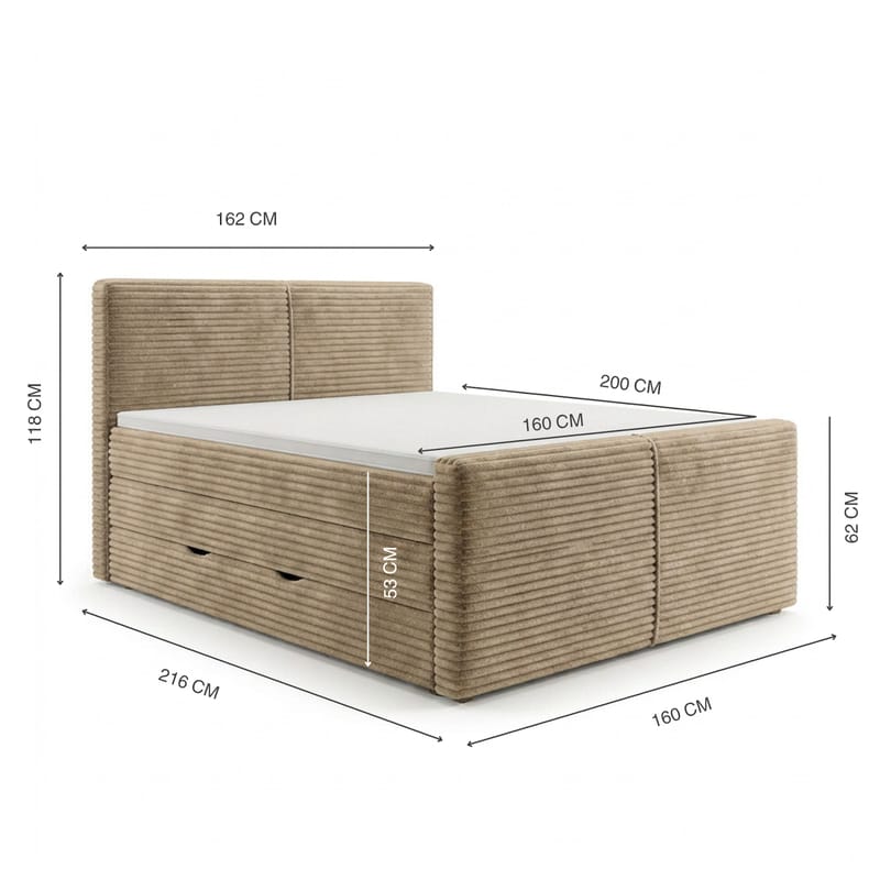 Sängpaket Kontinentalsäng Sorvin 160x200 cm med Lyftförvaring - Varm beige - Möbler - Säng - Kontinentalsäng