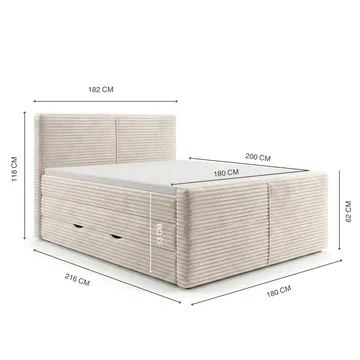 Sängpaket Kontinentalsäng Sorvin 180x200 cm med Lyftförvaring - Gräddvit/écru/elfenben - Möbler - Säng - Kontinentalsäng