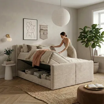 Sängpaket Kontinentalsäng Sorvin 180x200 cm med Lyftförvaring - Gräddvit/écru/elfenben - Möbler - Säng - Kontinentalsäng