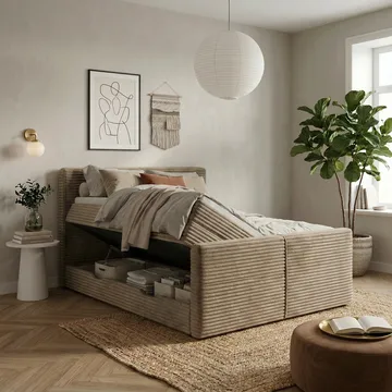 Sängpaket Kontinentalsäng Sorvin 180x200 cm med Lyftförvaring - Varm beige - Möbler - Säng - Kontinentalsäng