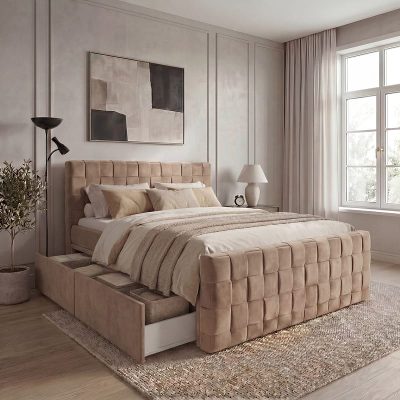 Sängpaket Kontinentalsäng Tyrosen 140x200 cm med Lådförvaring - kamel - Möbler - Säng - Kontinentalsäng