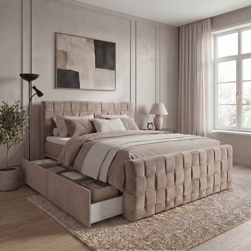 Sängpaket Kontinentalsäng Tyrosen 140x200 cm med Lådförvaring - varm beige - Möbler - Säng - Kontinentalsäng