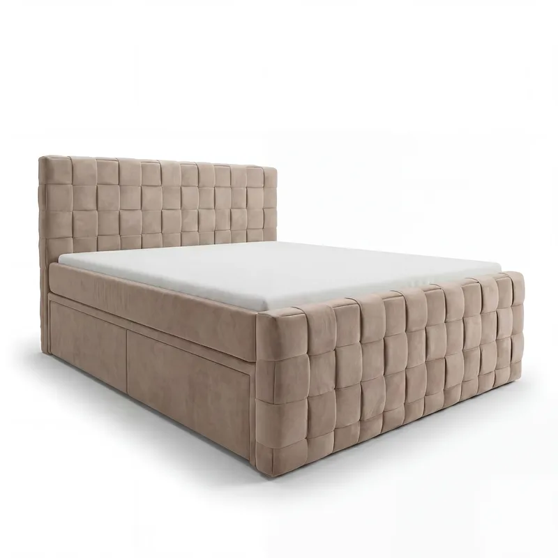 Sängpaket Kontinentalsäng Tyrosen 140x200 cm med Lådförvaring, varm beige