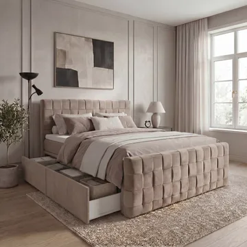 Sängpaket Kontinentalsäng Tyrosen 160x200 cm med Lådförvaring - Varm beige - Möbler - Säng - Kontinentalsäng