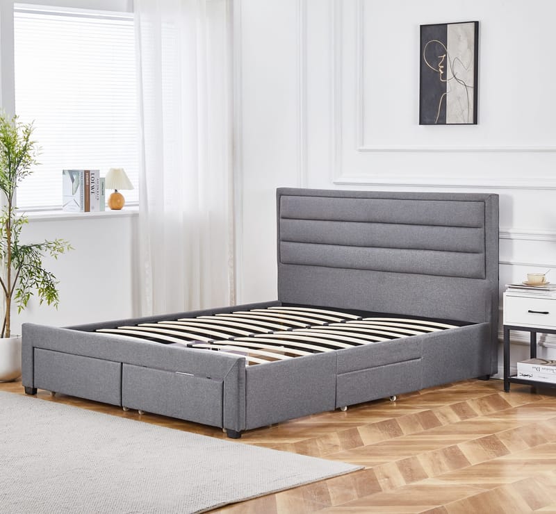 Sängram Älmhult Grå med Förvaringslådor - 160 x 200 cm - Möbler - Säng - Sängram & sängstomme
